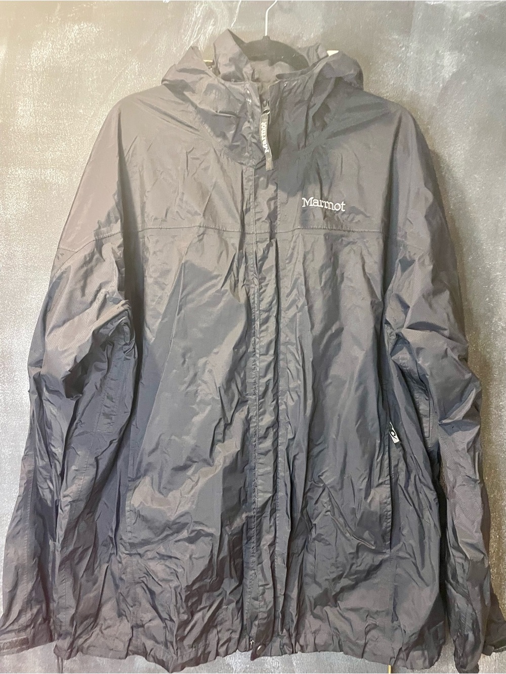 Marmot XXL Black Hooded Rain Jacket Waterproof Lightweight Outdoor Shell